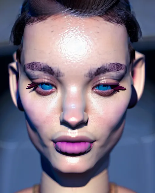 Image similar to beautiful female, attractive facial features, close - up, filter, haze, model, intricate, symmetrical face, makeup, sephora, maybelline, studio, reflections, cinematic, filmic, vsco, concept art, artstation, elegant, model, gorgeous, vray, flim, octane render, ambient occlusion, prism details