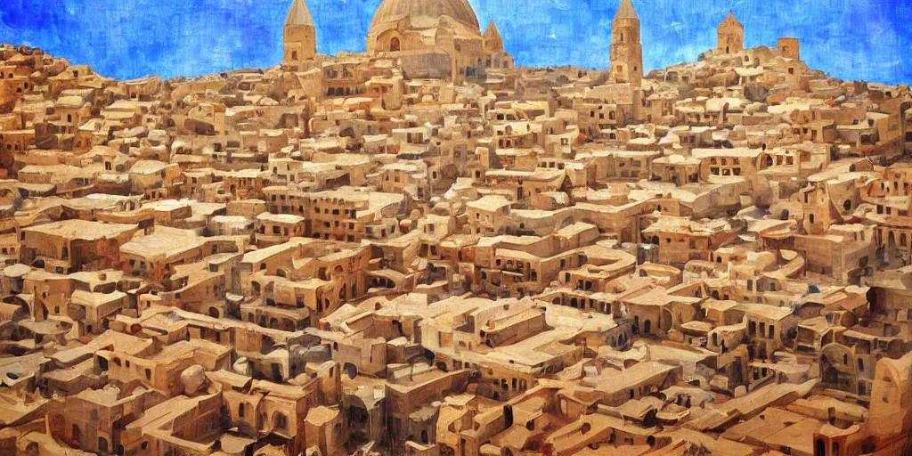 Prompt: mardin old town, digital oil painting, deviantart