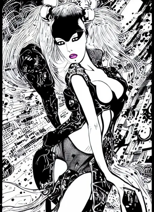 Image similar to lili st. cyr as a cyberpunk dancer, science fiction comic illustration by ken taylor and takato yamamoto, intricate, stunning inking lines, hyper detailed, 4 k, hd, award winning, photorealistic