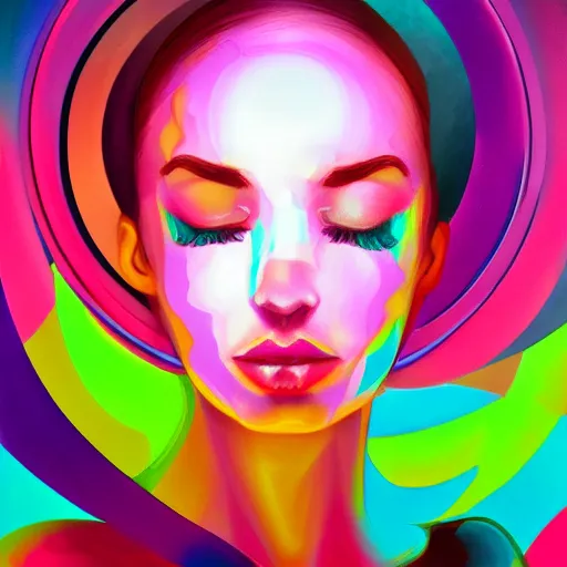 Prompt: woman looking into mirror psychedelic colors trending on artstation cool vibes