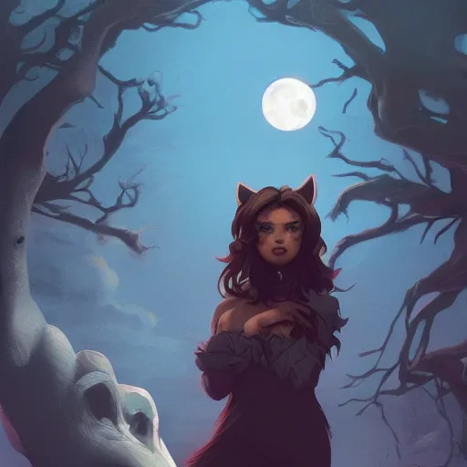 Image similar to a werewolf turning back into a human as the full moon dips behind clouds, ancient graveyard, ambient lighting, 4 k, frank frazetta, lois van baarle, ilya kuvshinov, rossdraws, erol otus, artstation