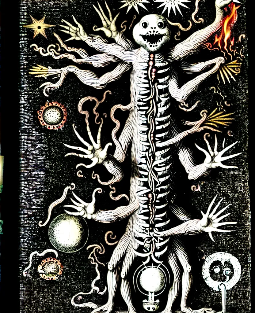 Image similar to whimsical freaky creature sings a unique canto about'as above so below'being ignited by the spirit of haeckel and robert fludd, breakthrough is iminent, glory be to the magic within