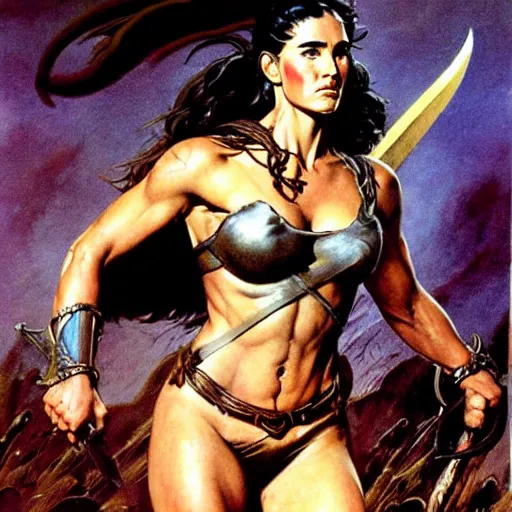 Image similar to jennifer connelly as a warrior maiden by frank frazetta