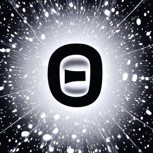 Image similar to digital art of a white glowing glyph on a dark background, white sparkles surrounding it