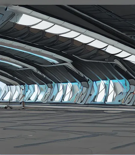 Prompt: highly detailed Spaceship hangar concept art, artstation
