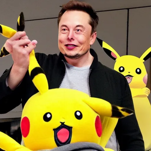 Image similar to elon musk Wearing a pikachu costume