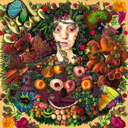 Prompt: new katzkab album cover, psychedelic, giuseppe arcimboldo