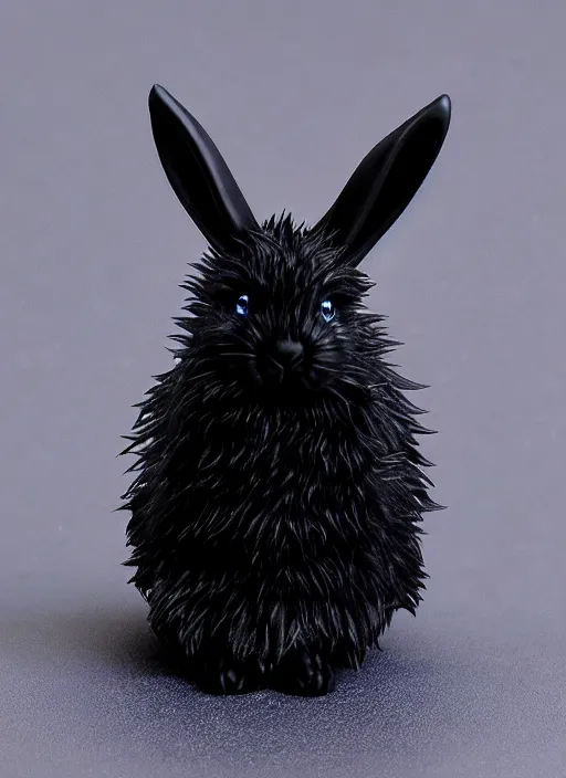 Image similar to 80mm resin detailed miniature of fluffy black devil rabbit, Product Introduction Photos, 4K, Full body, simple background