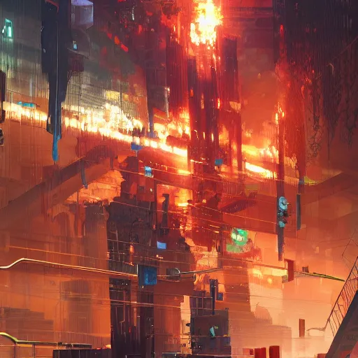 Image similar to human rights riot, detailed digital illustration by greg rutkowski, fire, android netrunner