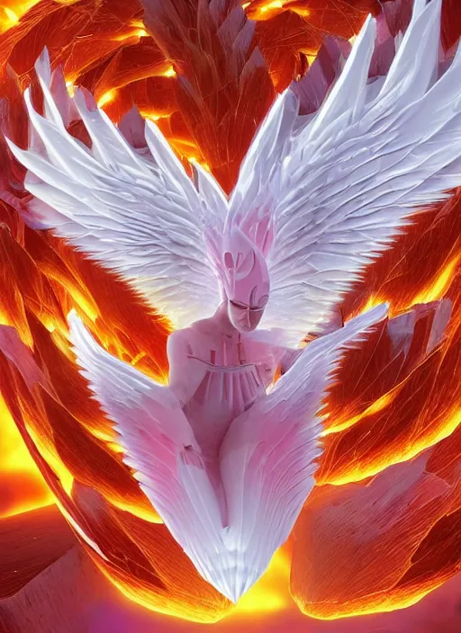 Image similar to white phoenix orange pink salt crystals sharp detail 3d render simple background graphic design cover art fai khadra gaika style