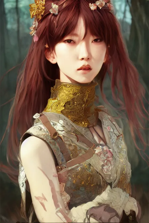 Image similar to portrait online game genshin character ayaka, in ruined fantasy world Sunrise, ssci-fi, fantasy, intricate, very beautiful and elegant, highly detailed, digital painting, artstation, concept art, smooth and sharp focus, illustration, art by tian zi and WLOP and alphonse mucha