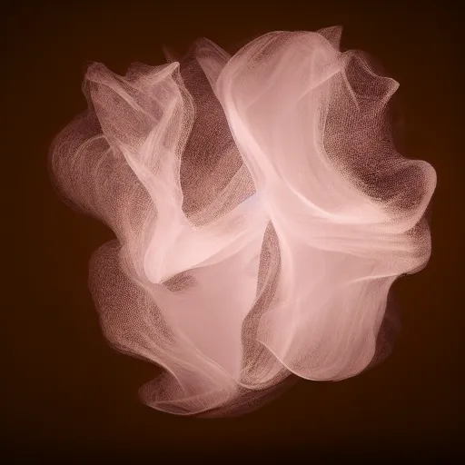 Image similar to a photo of beautiful silk floating in a dark room, lit from above, volumetric light, smoke, photorealistic, 8 k