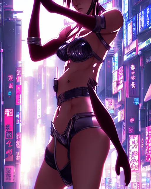 Prompt: The successful warrior is the average man, with laser-like focus, artwork by artgerm, anime style art, art by Masamune Shirow, cyberpunk streets in Japan, elegant, seductive, ssci-fi, high fantasy, CGsociety, full length, exquisite detail, post-processing, low angle, masterpiece, mystical, magical