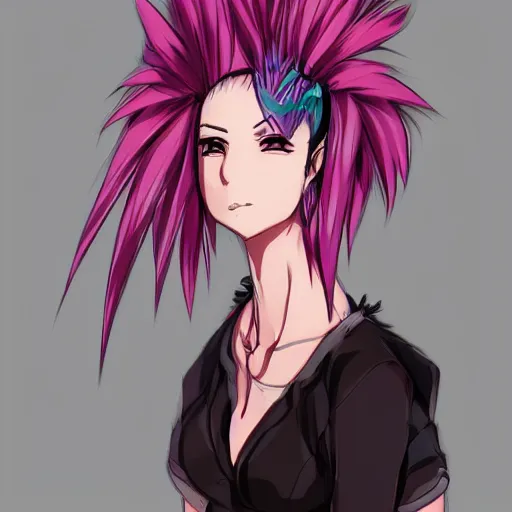 Image similar to anime woman with pink mohawk punk, digital art, drawn by WLOP, by Avetetsuya Studios, anime manga panel, trending on artstation, wearing a plaid shirt