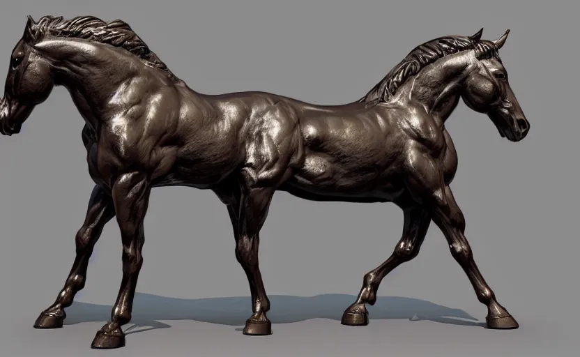 Image similar to Horse bronze statue, unreal engine, highly detailed