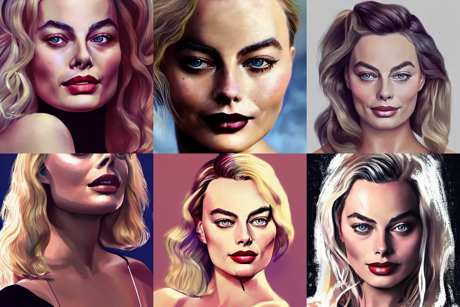 Prompt: a beautiful portrait illustration of margot robbie, by aggi erguna, featured on artstation,