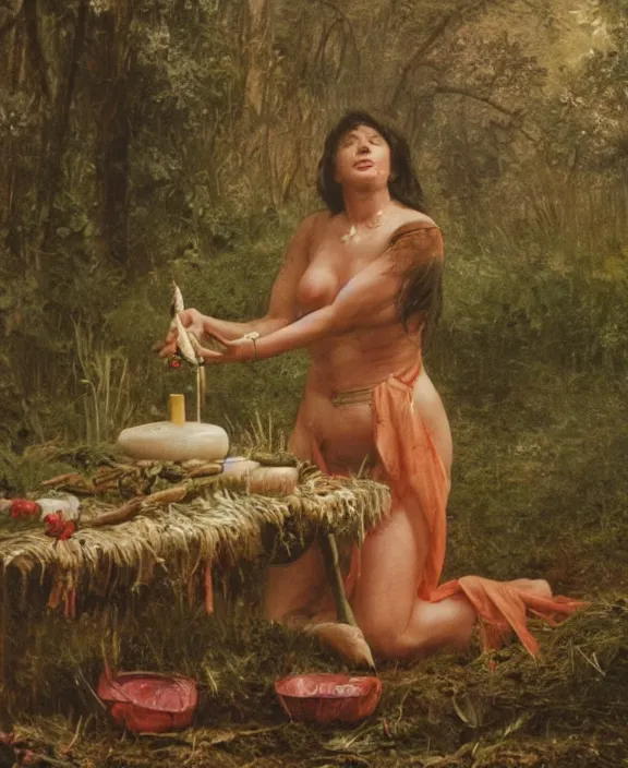 Prompt: photograph of a pagan female performing a fertility ritual