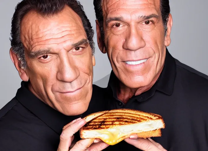 Image similar to studio portrait photo still of robert davi!!!!!!!! at age 5 3 years old 5 3 years of age!!!!!!! holding a grilled cheese, 8 k, 8 5 mm f 1. 8, studio lighting, rim light, right side key light