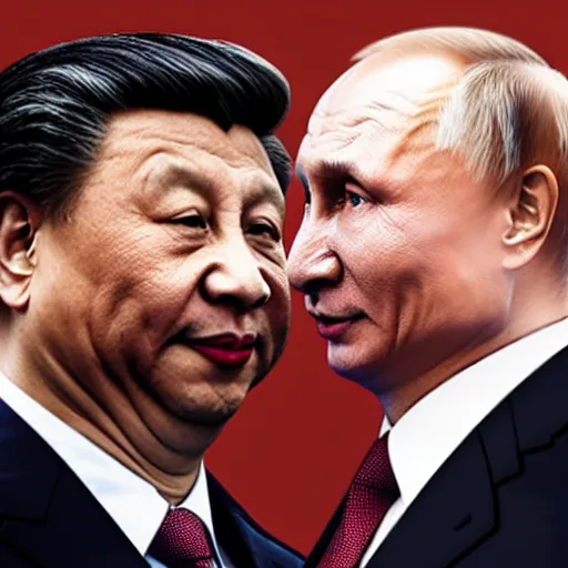 Prompt: Xi Jinping and Putin Kissing Each Other, promo shoot, studio lighting