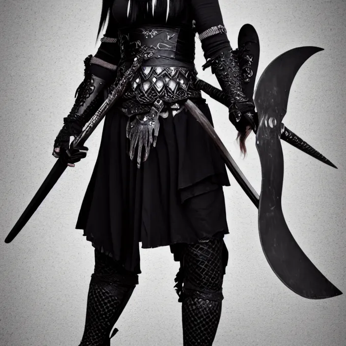 Image similar to professional full length photograph of a beautiful goth warrior. Extremely detailed. 8k