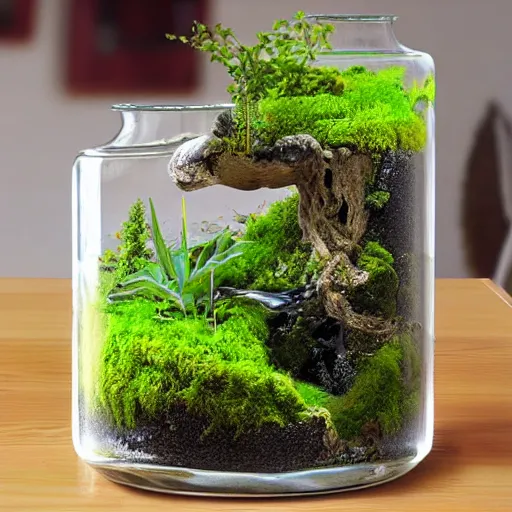 Image similar to moss terrarium with a waterfall