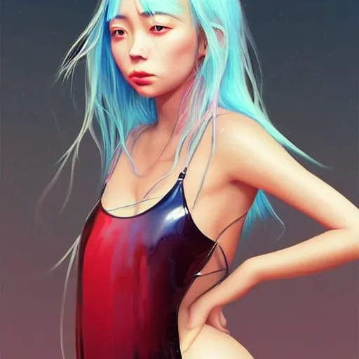 Image similar to a beautiful young japanese billie eilish lucy liu alluring instagram model in elaborate latex bikini tank top, tank top made from latex demon faces, by guweiz and wlop and ilya kuvshinov and artgerm and, aesthetic, gorgeous, stunning, alluring, attractive, artstation, deviantart, pinterest, digital art