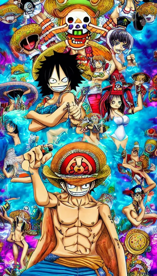 Prompt: psytrance artwork, from one piece