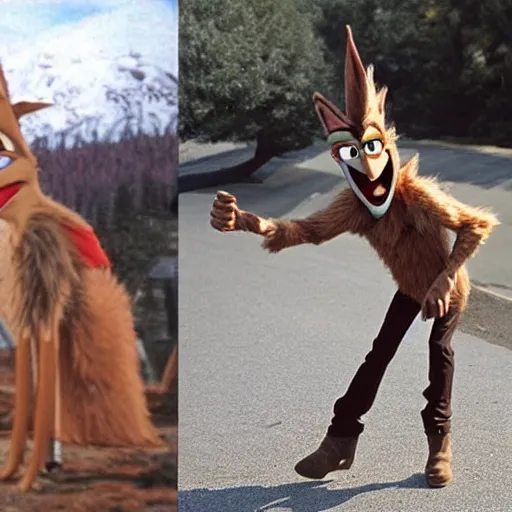 Image similar to wile e coyote as a real person