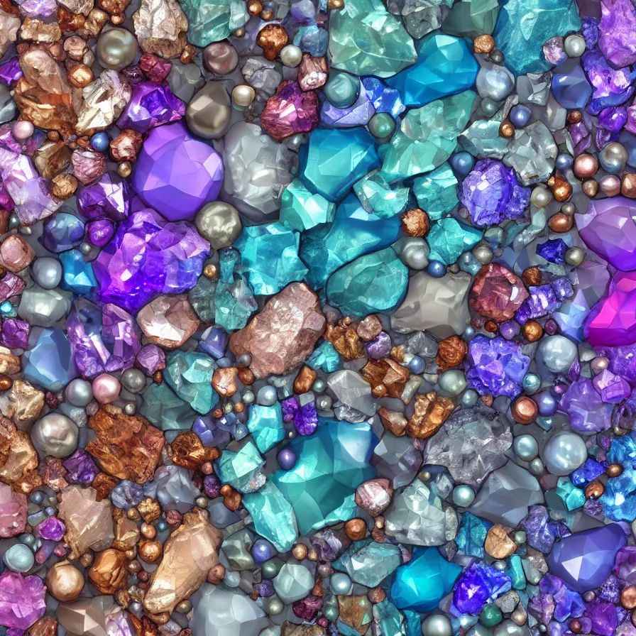 Image similar to lot of beautiful gems in every possible color, type, size, and shape. ornated with shiny thin silver and copper wires. abstract composition made of crystals, pearls and bismuth. hyperrealistic render. smooth silky pastel color palette. transparent colorful surfaces. gigapixel render. polished. discodiffusion render by machine. delusions. 8 k 3 d shaded.