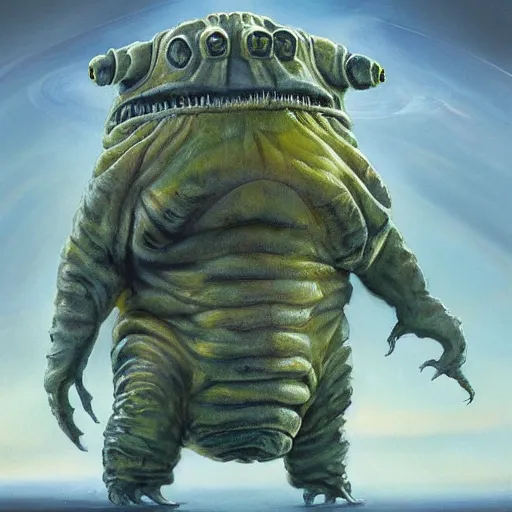 Image similar to realistic painting of a tardigrade kaiju, with 6 legs, by james gurney, smiley, godzilla, vintage, concept art, winner