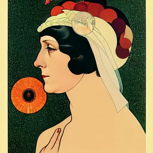 Image similar to Art in the style of Coles Phillips, Gaia, Full figured Mother Earth, portrait, Mucha, Georgia O'Keeffe