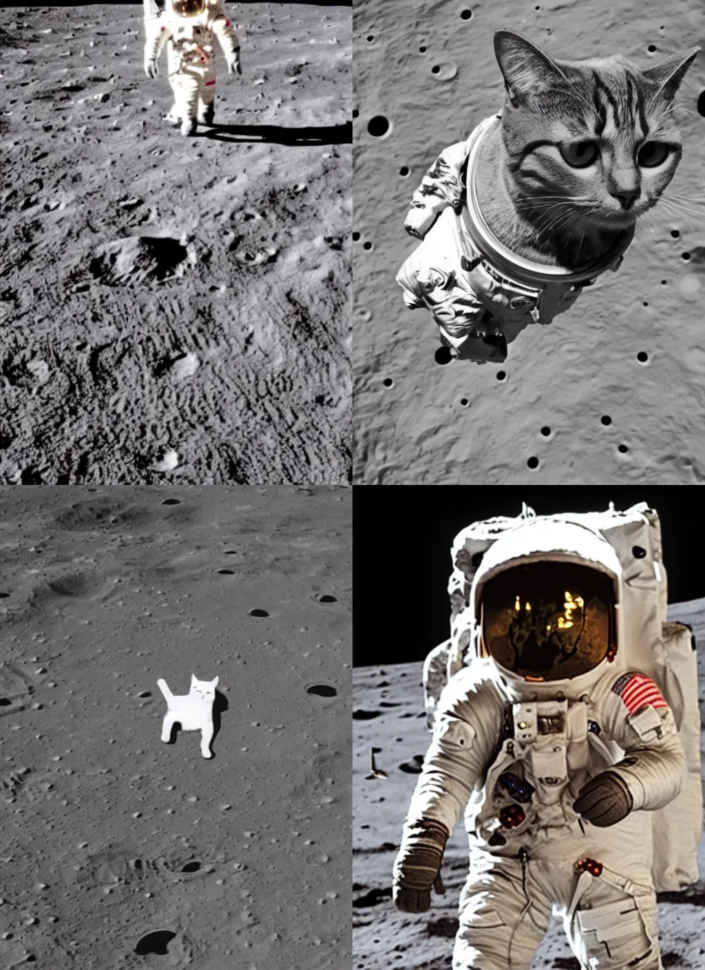 Prompt: A cat wearing a spacesuit on the moon.