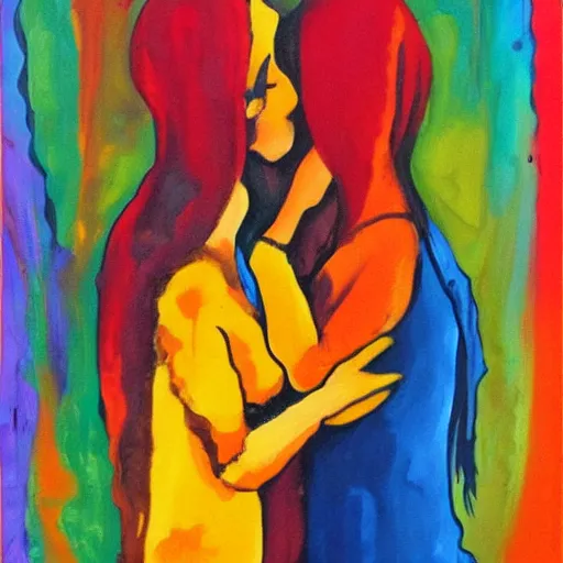 Image similar to lesbian couple, artistic, abstract, painting by magdalena weber