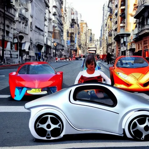 Image similar to Buenos Aires Argentina, futuristic cars in the street, holograms in the street, detailed, hd