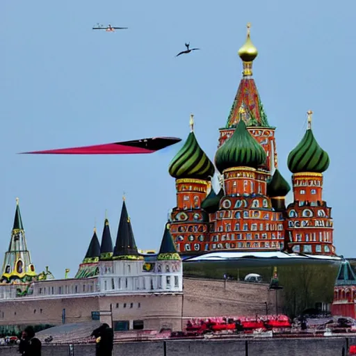 Prompt: Valery Leontiev flies a hang glider past the Kremlin