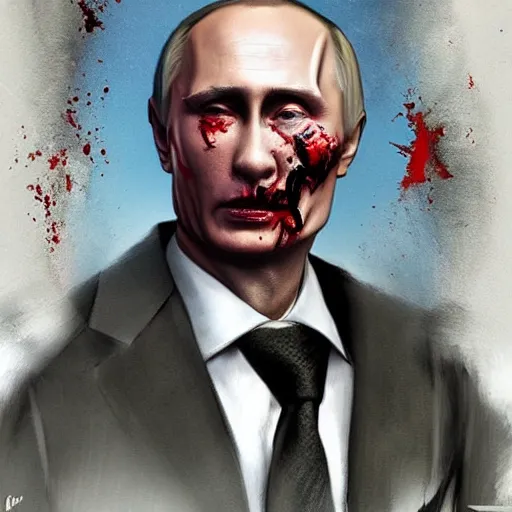 Prompt: Portrait of Vladimir Putin as a zombie, top image of all time on /r/ConceptArt subreddit