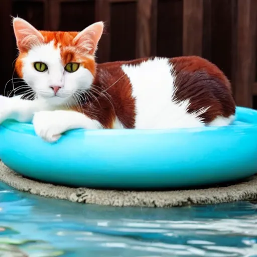 Image similar to a calico cat in a float in a pool