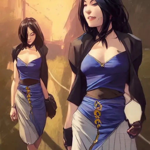 Prompt: cassandra cain wearing a halter top and skirt!!!, beautiful face!!!!, cg animation, lifelike, animated, realistic, by artgerm, greg rutkowski, 3 d