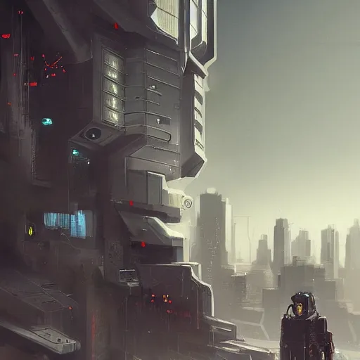 Image similar to An awesome cyberpunk robot concept art. Detailed concept art trending on artstation.