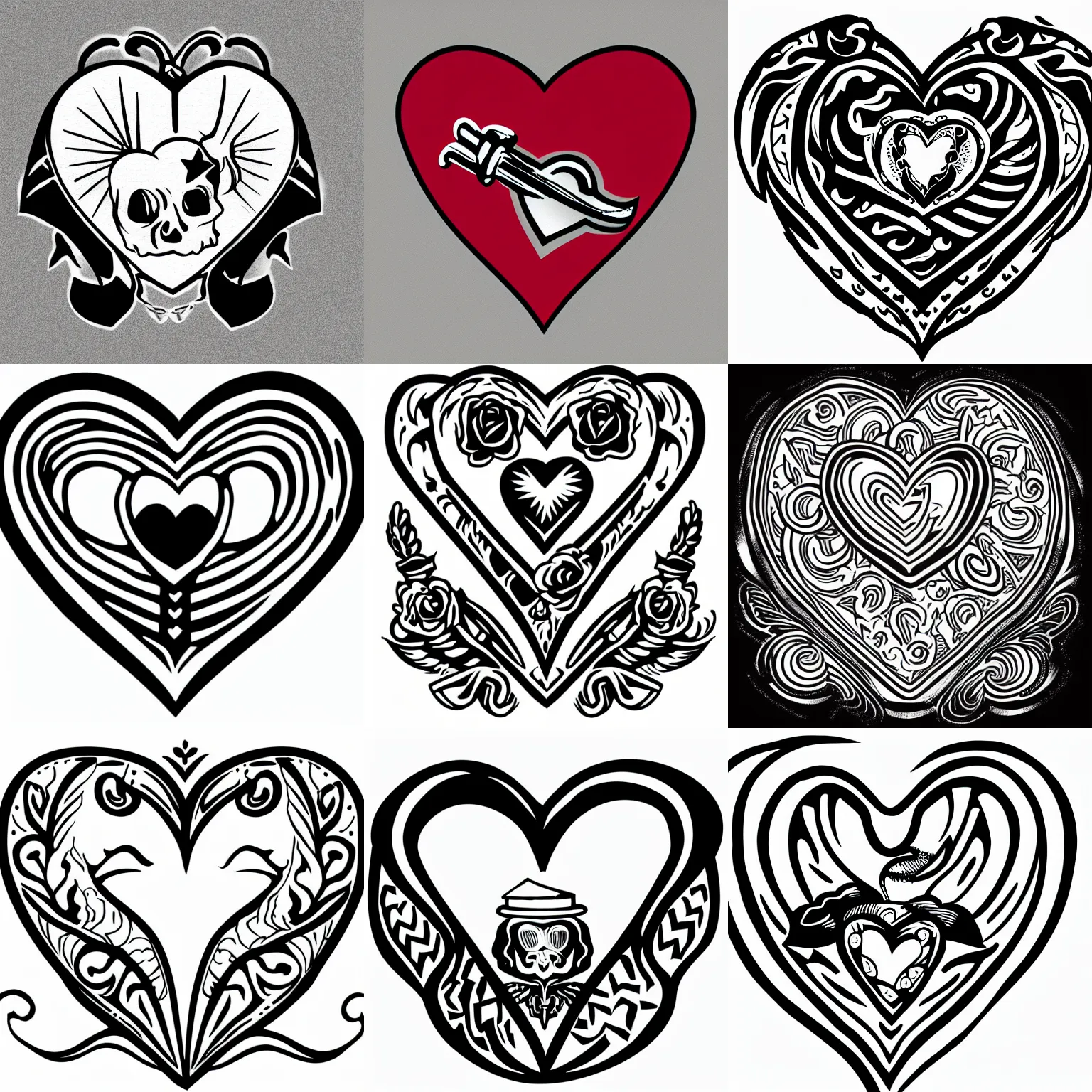 Prompt: heart tattoo flash in the style of sailor jerry, svg, clipart, vector graphic