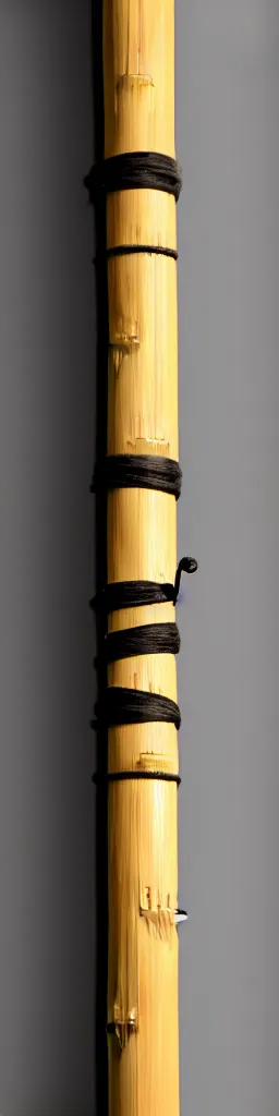 Image similar to picture of a single wooden long straight thin ninja fighting staff with oriental ornaments, bamboo, weapon, highlight, vertical, centred, symmetric, sci - fi, fantasy, japan, dnd, close shot, bright uniform background, award winning