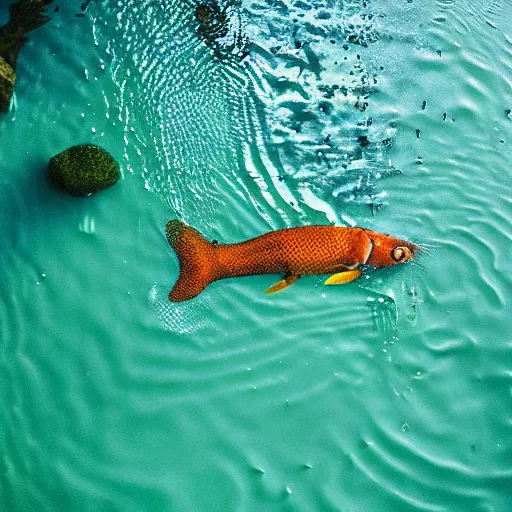 Image similar to a liquid sidewalk with a group of fish swimming inside it [ drone photo ]