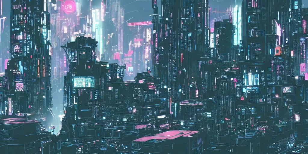 Image similar to city in the style of cyberpunk, singular gigantic building focus, space sky, anime illustration,