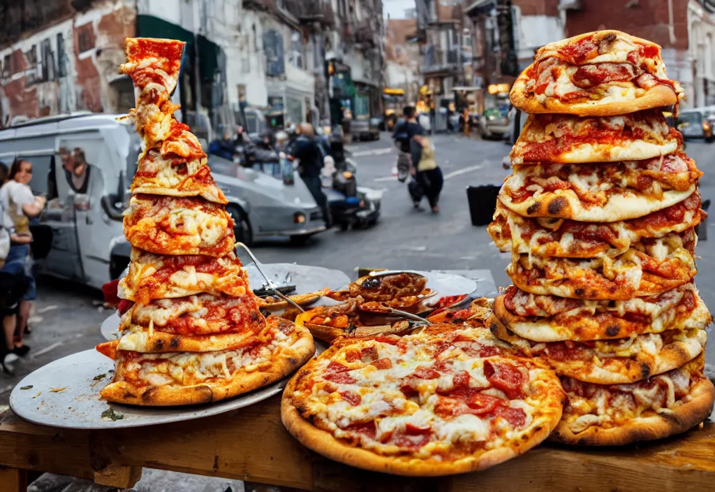 Tower Of Pizza Stock Photo - Download Image Now - Pizza, Stack