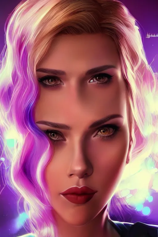 Image similar to mix of beautiful young scarlett johansson, katy perry and doja cat as a computer scientist, dark blonde hair, colorful, artstation, cgsociety