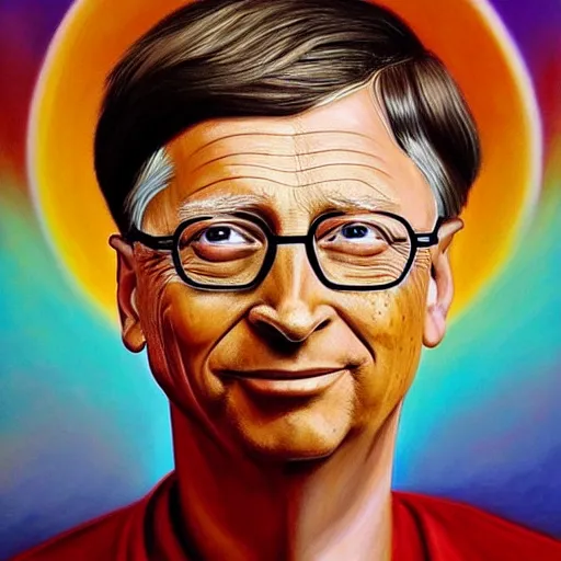 Image similar to this is a painting with the theme bill gates inner peace on the artstation trending page of year 2 2 2 2