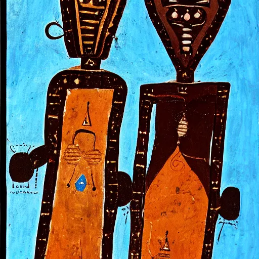 Prompt: Sirius A and Sirius B, Painting by the Dogon people of Mali