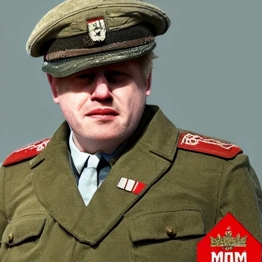 Prompt: movie scene boris johnson in ussr soldiers uniform, photorealistic, highly detailed 8 k