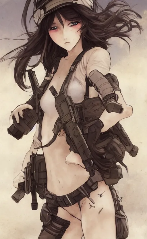 Prompt: soldier girl running in smoke and dirt, trading card front, anime style, long hair, hair down, symmetrical facial features, symmetrical body features, from girls frontline, hyper realistic, pale skin, 4k, rule of thirds, extreme detail, detailed drawing, trending artstation, hd, fantasy, D&D, realistic lighting, by Alphonse Mucha, Greg Rutkowski, sharp focus, backlit, soldier clothing