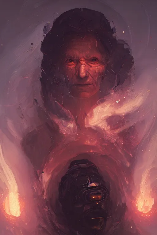 Image similar to the look of an elderly fire person full of wrinkles and imperfections by artgem and greg rutkowski, highly detailed, high contrast, trippy, nebula, trending on artstation